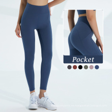 Drop envío de yoga Sport Stretchy Workout Leggings Leggings de bolsillo delgada Leggings de gimnasia femenina para correr